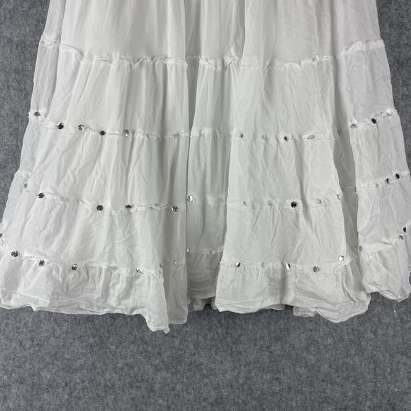 Kaktus Tiered Maxi Skirt Womens Small White Embellished Boho Cottage Gypsy Fairy - Picture 13 of 16